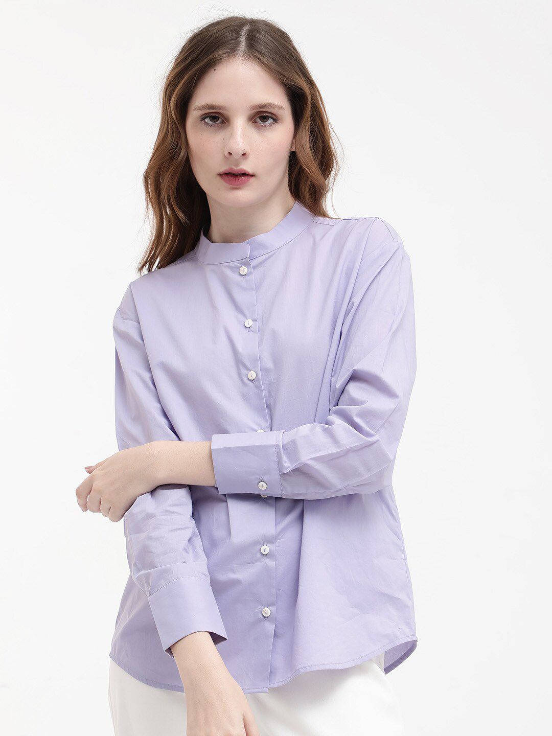 RAREISM Aytac Mandarin Collar Cuffed Sleeves Cotton Top
