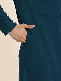 Anouk Men Teal Blue Striped Pure Cotton Kurta