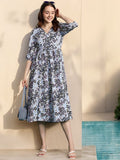 DressBerry Floral Print Puff Sleeve Fit & Flare Midi Dress