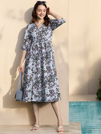 DressBerry Floral Print Puff Sleeve Fit & Flare Midi Dress