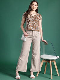 DressBerry Women Opaque Abstract Printed Cuban Collar Casual Shirt