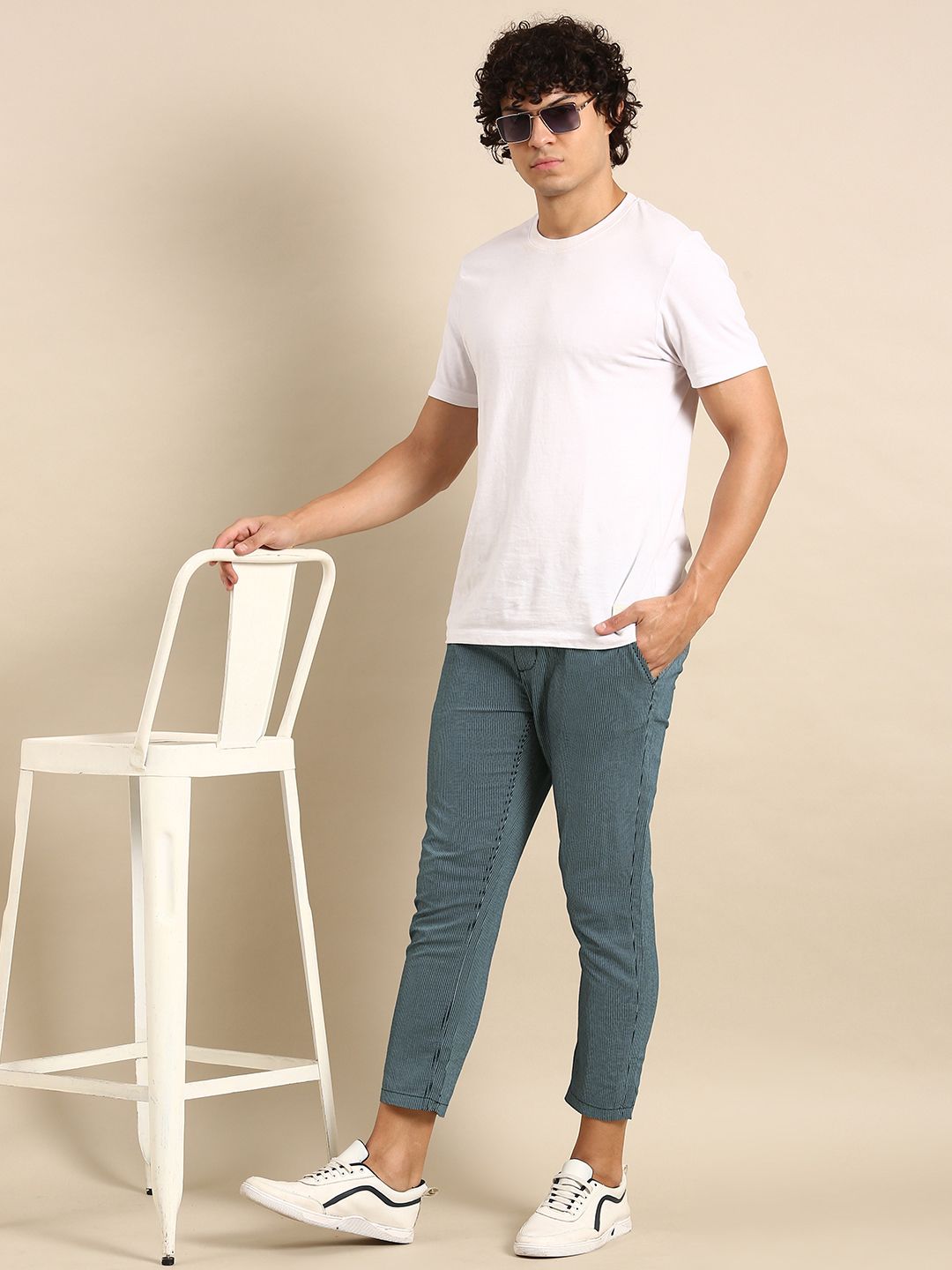 Being Human Men Cotton Linen Striped Chinos Trousers