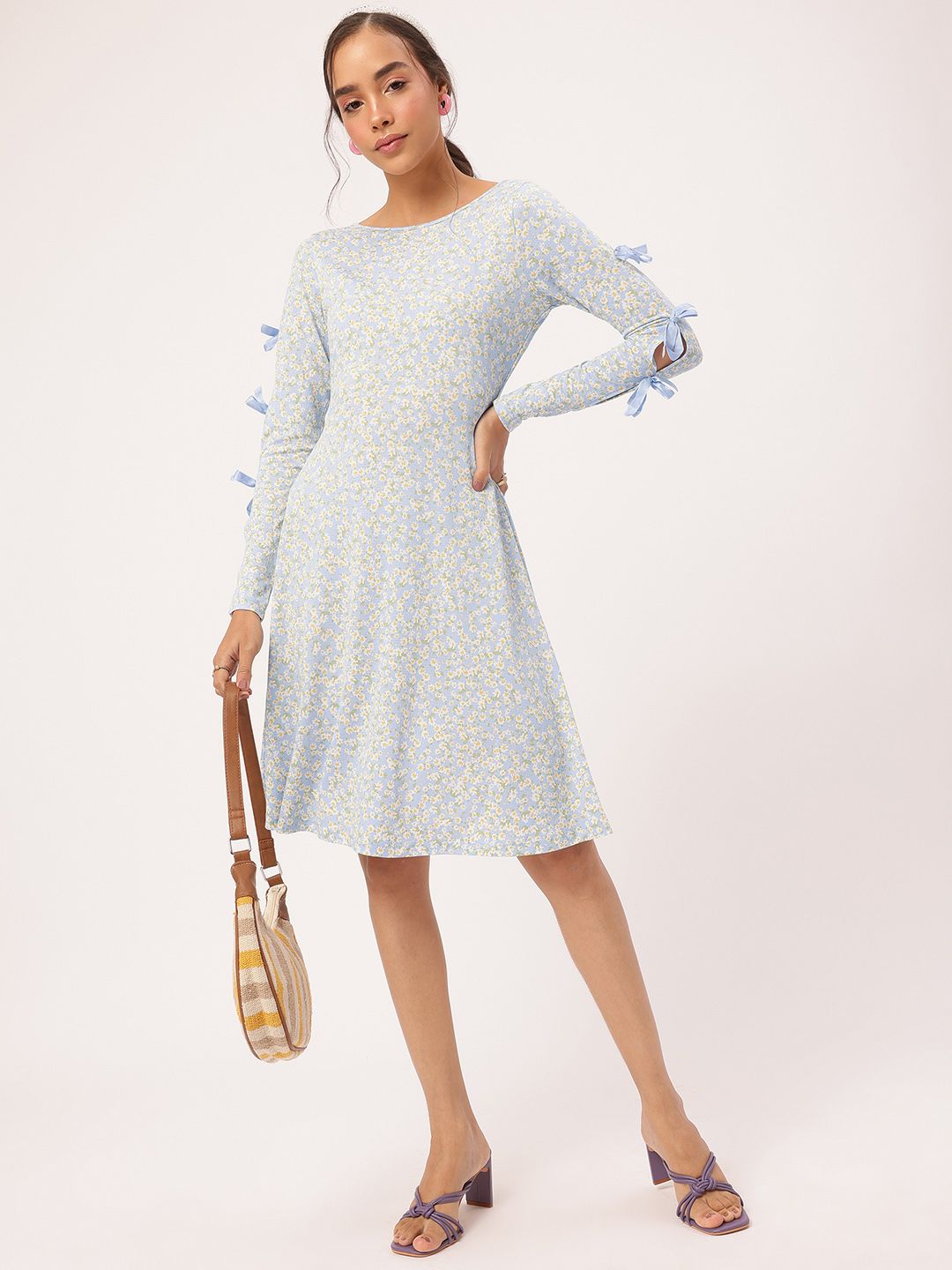 DressBerry Ditsy Florals Ribbon Trim A-Line Dress