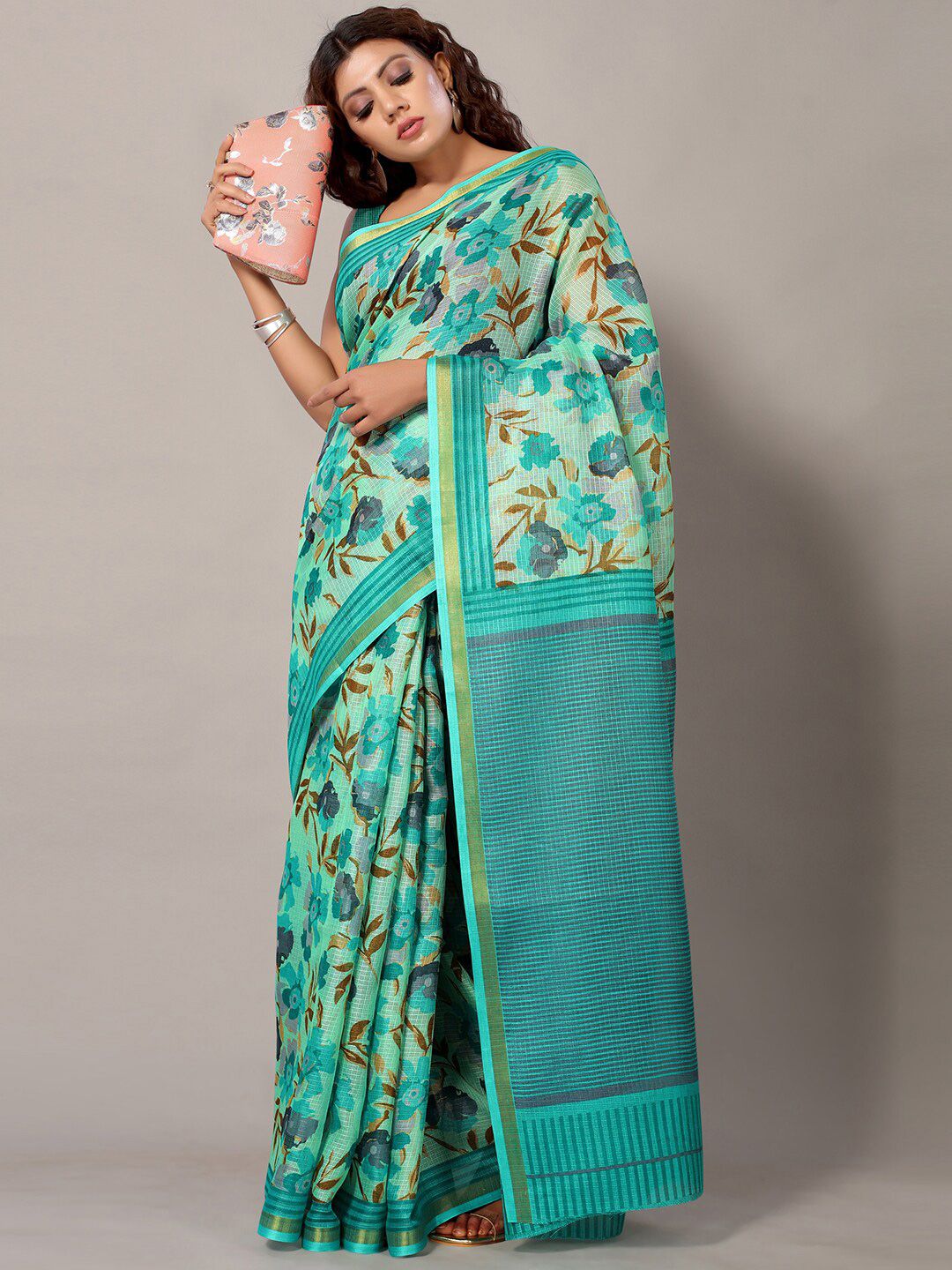 KALINI Floral Printed Zari Saree