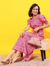 STREET 9 Floral Printed Puff Sleeves A-Line Dress