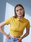STREET 9 Yellow Polo Collar Ribbed Slim Fit Crop T-shirt