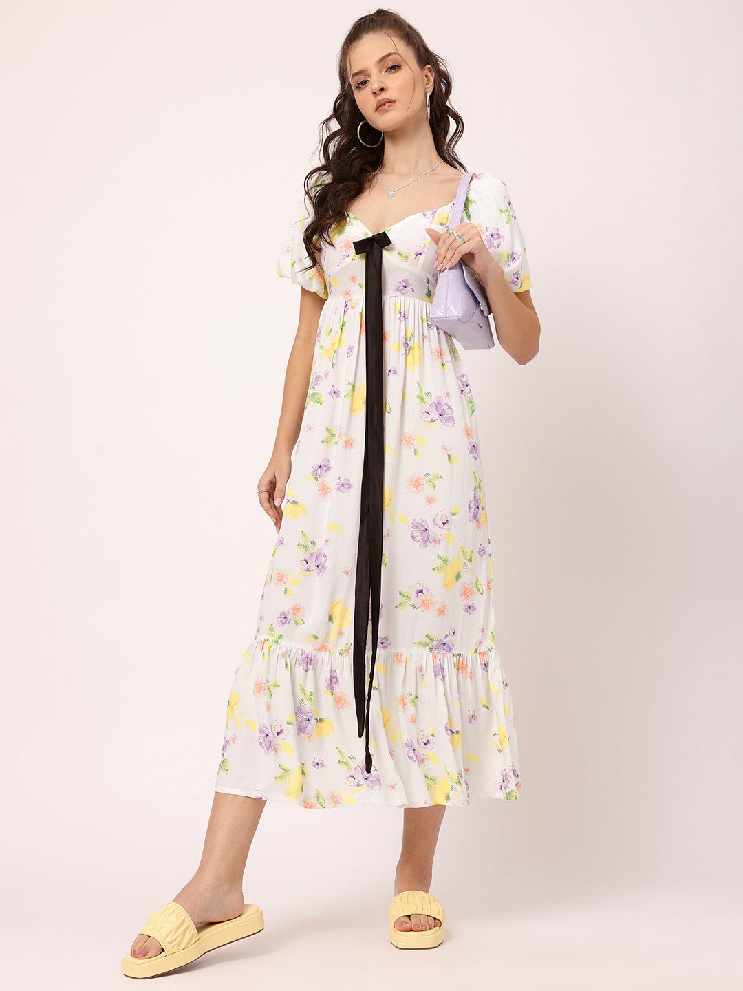 DressBerry Floral Galore Bow-Detail A-Line Midi Dress