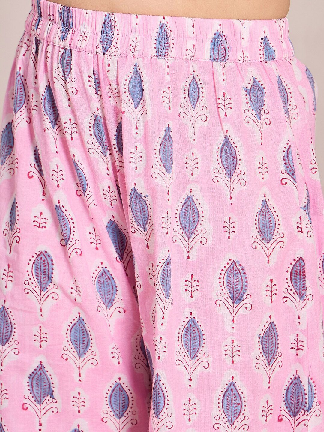 pspeaches Girls Ethnic Motifs Printed Pleated A-Line Pure Cotton Kurta with Palazzo