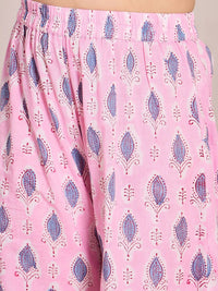 pspeaches Girls Ethnic Motifs Printed Pleated A-Line Pure Cotton Kurta with Palazzo