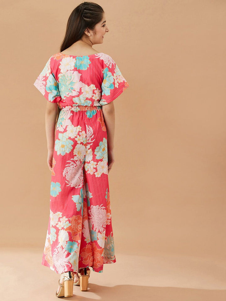 pspeaches Girls Floral Printed Pure Cotton Top with Palazzos