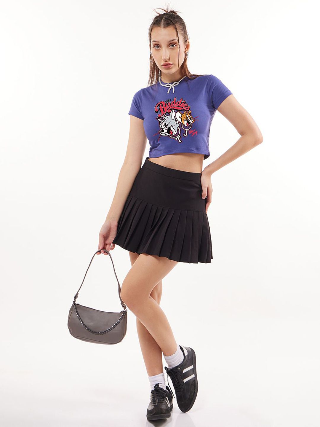 Bewakoof Disney Merchandise Cat Women's Skipper Graphic Printed Slim Fit Short Top