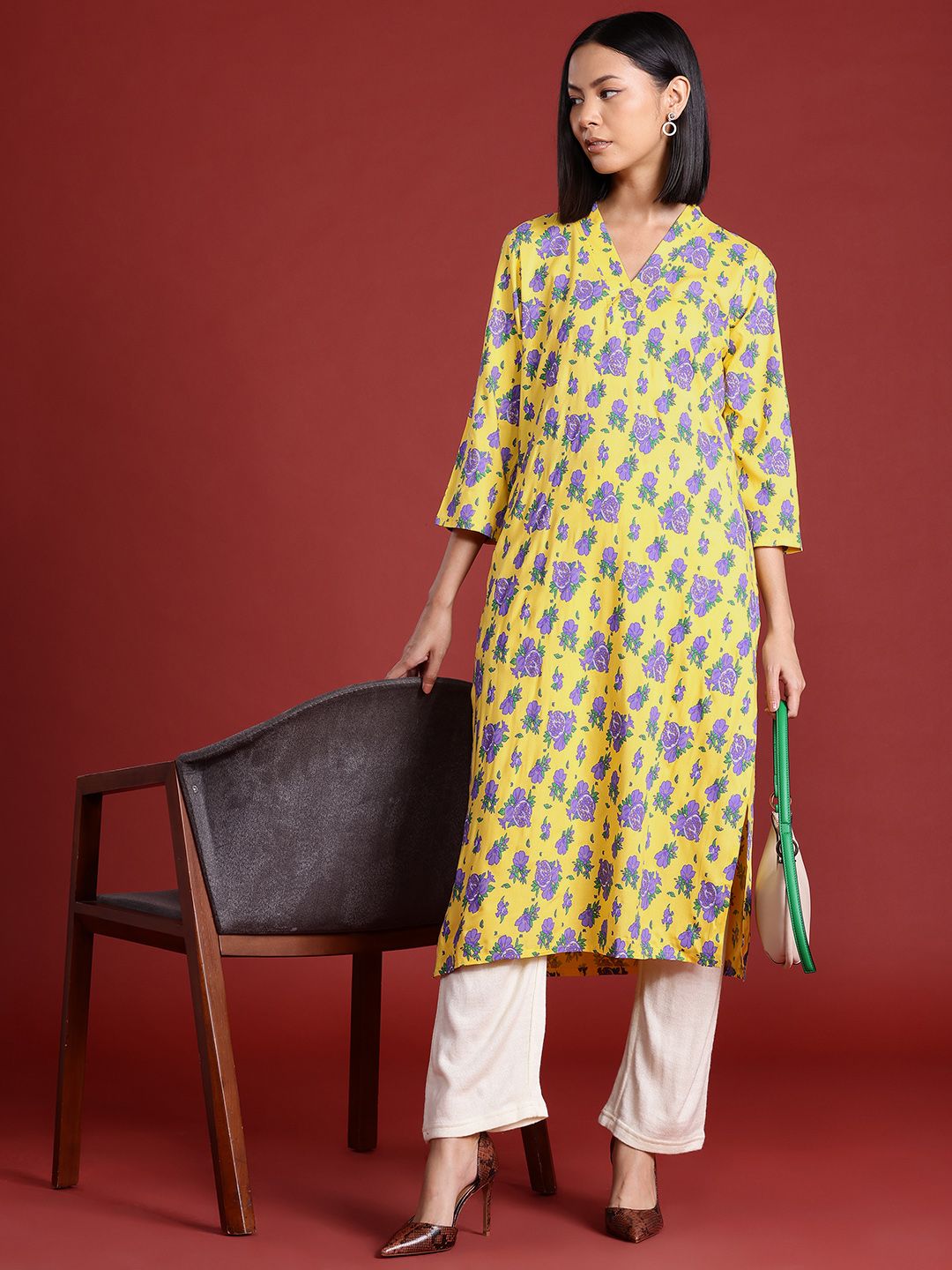 all about you Floral Printed Straight Kurta