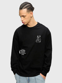 Bewakoof Black Panda Printed Pure Cotton Oversize Fit T-shirt