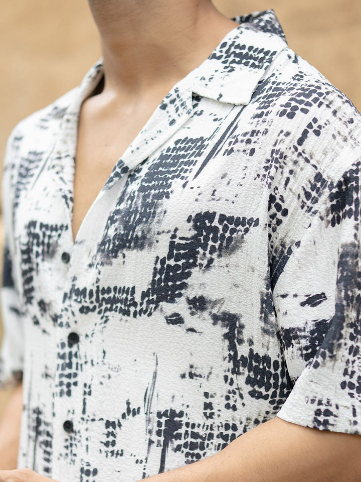 Powerlook Men Oversized Fit Abstract Printed Cuban Collar Casual Shirt