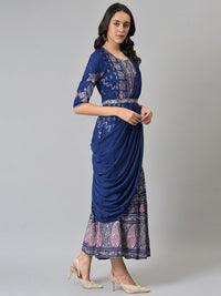 W Blue & Silver-Toned Ethnic Motifs Ethnic Maxi Dress