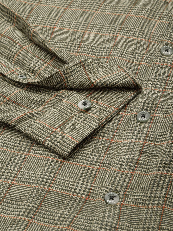 THE BEAR HOUSE Men Slim Fit Checked Pure Cotton Casual Shirt