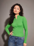 SASSAFRAS Striped High Neck Long Sleeve Fitted Top