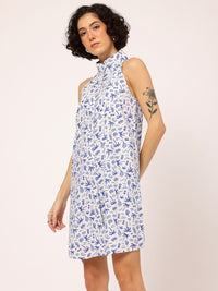 DressBerry Tropical Blues Button-Up A-Line Dress