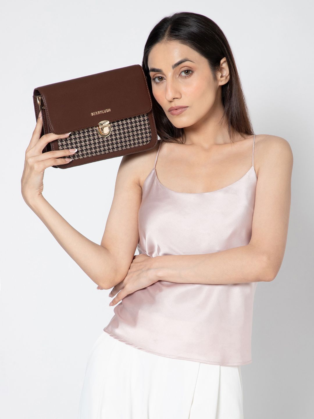 Berrylush Women Checked Structured Casual Sling Bag