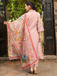 Indo Era V Neck Floral Embroidered Panelled A Line Kurta with Trouser & Dupatta