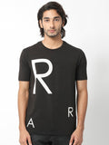 RARE RABBIT Men Drover Typography Printed Slim Fit Cotton T-Shirt