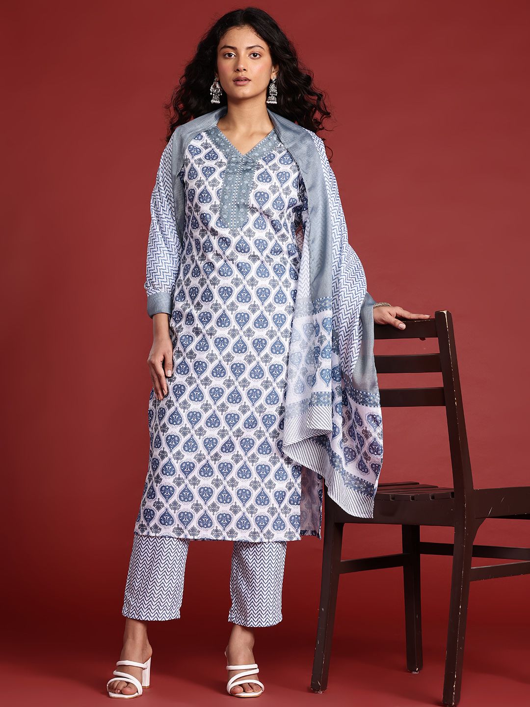 Anouk Printed Kurta with Trousers & Dupatta
