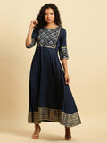 W Blue Floral Embroidered Sequined Maxi Ethnic Dress