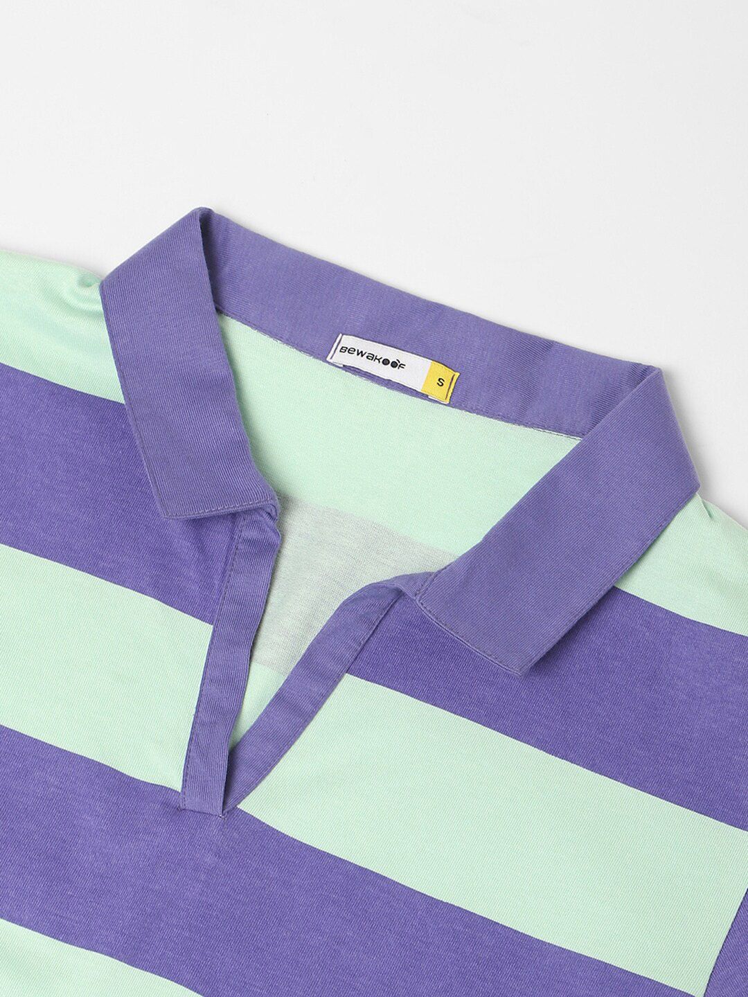 Bewakoof Striped Polo Collar Pure Cotton Oversized T-shirt