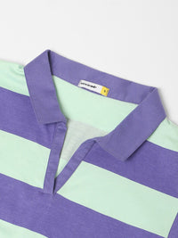 Bewakoof Striped Polo Collar Pure Cotton Oversized T-shirt