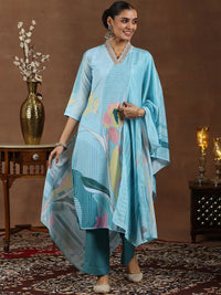 Libas Floral Printed Zari V-Neck Straight Kurta With Trouser & Dupatta