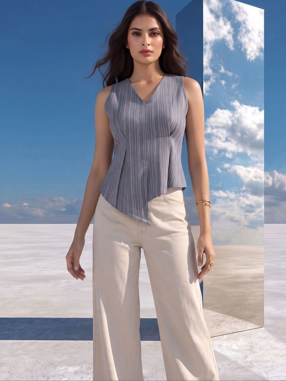 Mamicha Striped Cotton Peplum Top