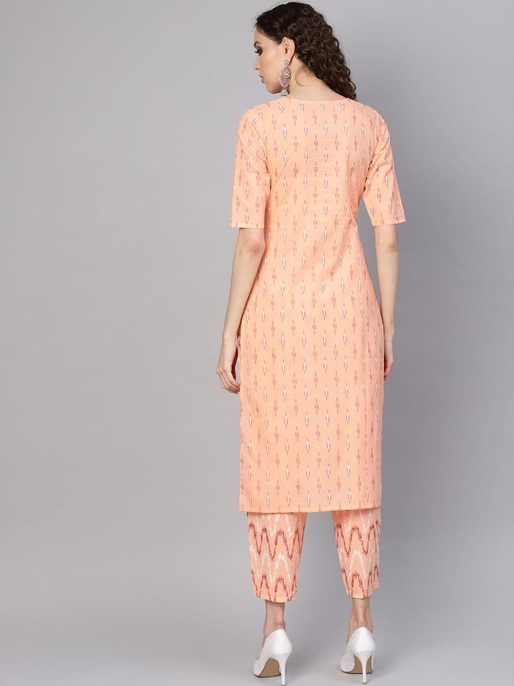 Gerua By Libas Women Peach-Coloured  Red Printed Kurta with Trousers