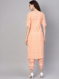 Gerua By Libas Women Peach-Coloured  Red Printed Kurta with Trousers