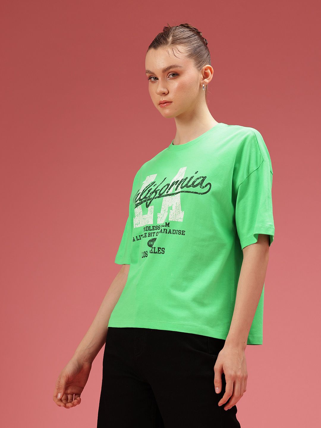 DressBerry Typography Printed Drop-Shoulder Sleeves Relaxed Pure Cotton T-shirt