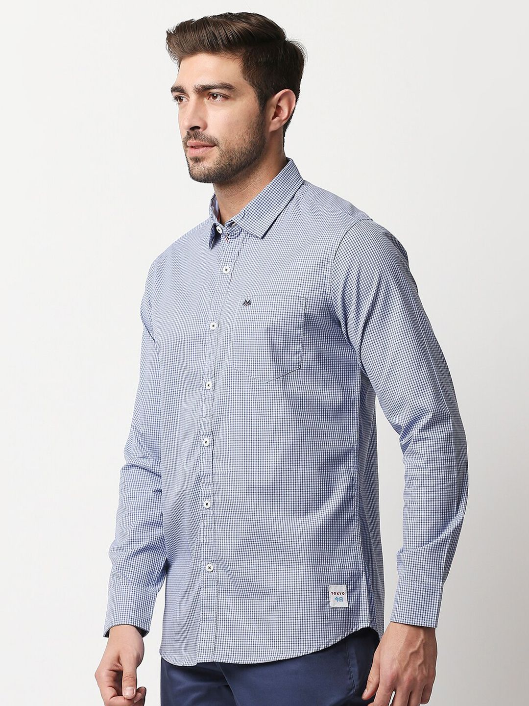 Thomas Scott Men Pure Cotton Blue Relaxed Micro Checks Checked Casual  Shirt