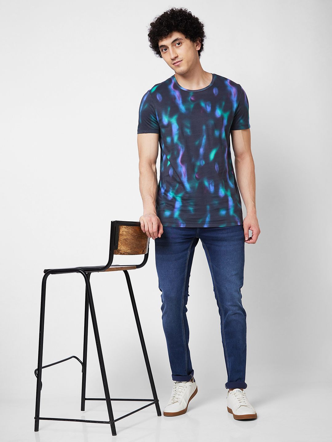 SPYKAR Round Neck Short Sleeves Floral Printed Slim Fit Cotton T-shirt