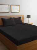 HOSTA HOMES Black Striped 300 TC Cotton 1 King Bedsheet with 2 Pillow Covers