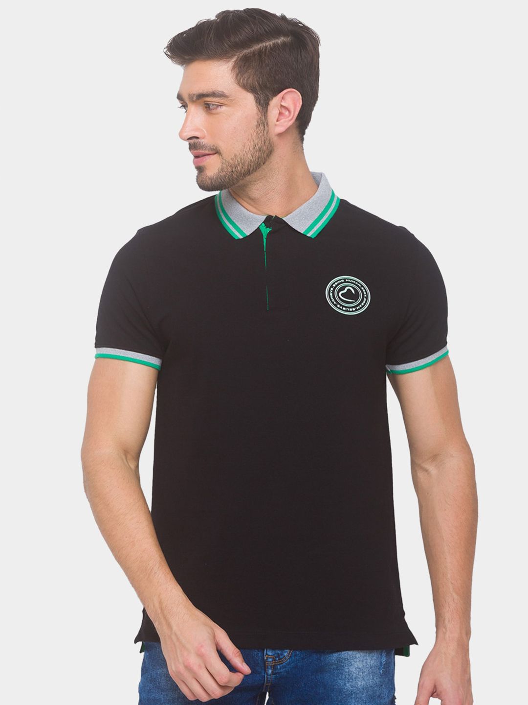 Being Human Men Black Pure Cotton Polo Collar T-shirt