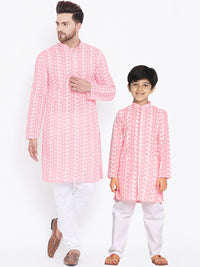VASTRAMAY Boys Pink Embroidered Regular Pure Cotton Kurta with Pyjamas