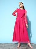 Berrylush Women Pink Solid Belted Details Dress