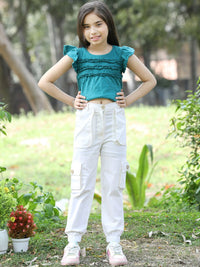 Cutiekins Girls Cotton Mid-Rise Flat-Front Plain Cargos Trousers