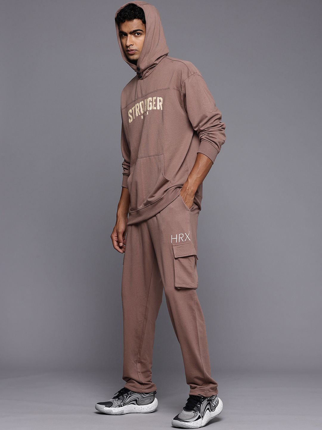 HRX by Hrithik Roshan Irontribe Typography Hooded Training Sweatshirt & Joggers Tracksuit