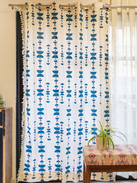 URBAN SPACE White & Blue Geometric Cotton Door Curtain