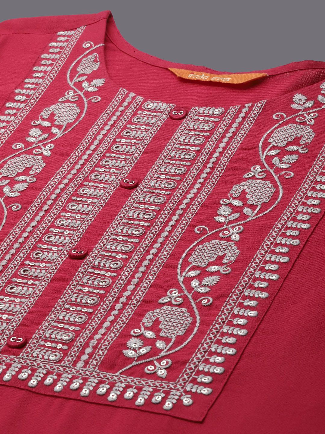 Indo Era Floral Embroidered Round Neck Sequins Straight Kurta