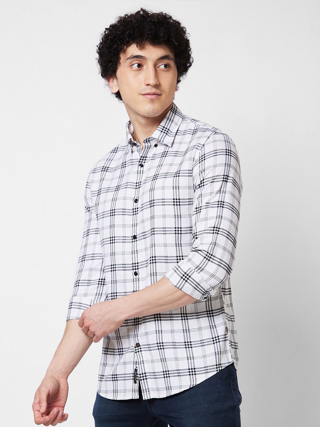 SPYKAR Tartan Checked Spread Collar Cotton Casual Shirt