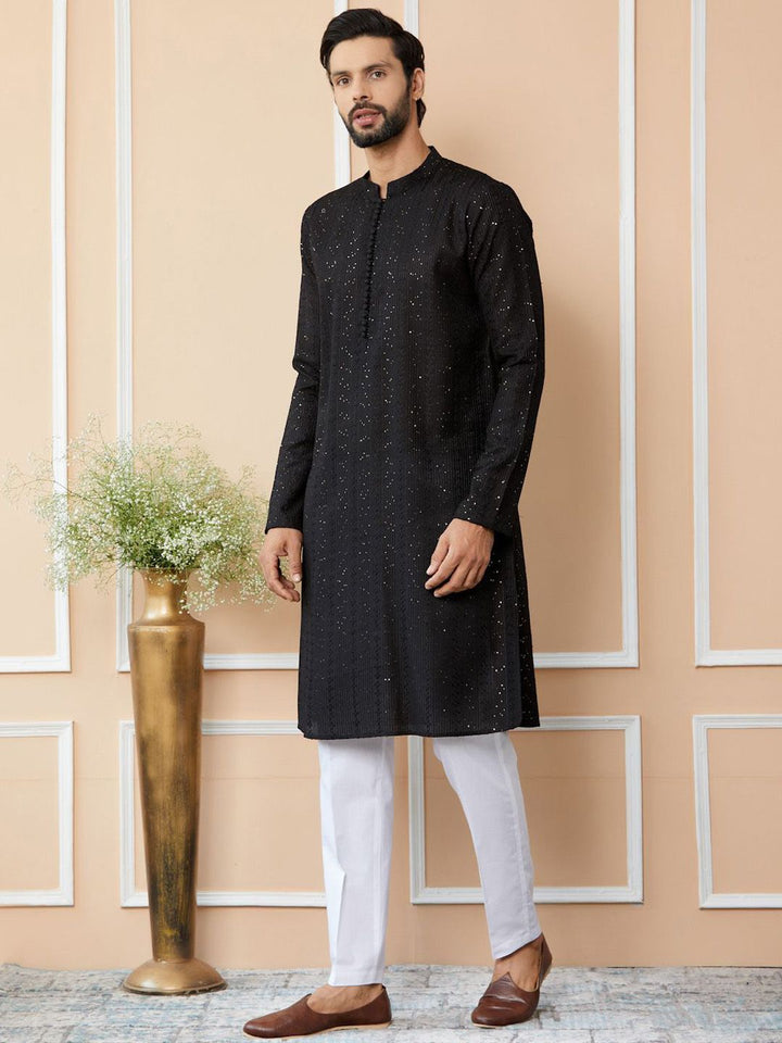 See Designs Embroidered Regular Sequinned Chanderi Silk Kurta with Pyjamas