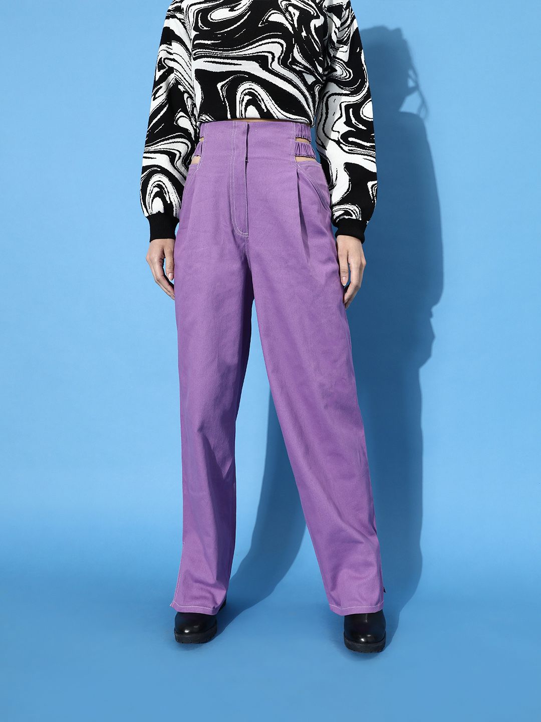 STREET 9 Women Charming Lavender Solid High-Rise Trousers