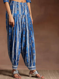 Libas Blue Floral Printed Round Neck Pure Cotton Straight Kurta With Salwar & Dupatta