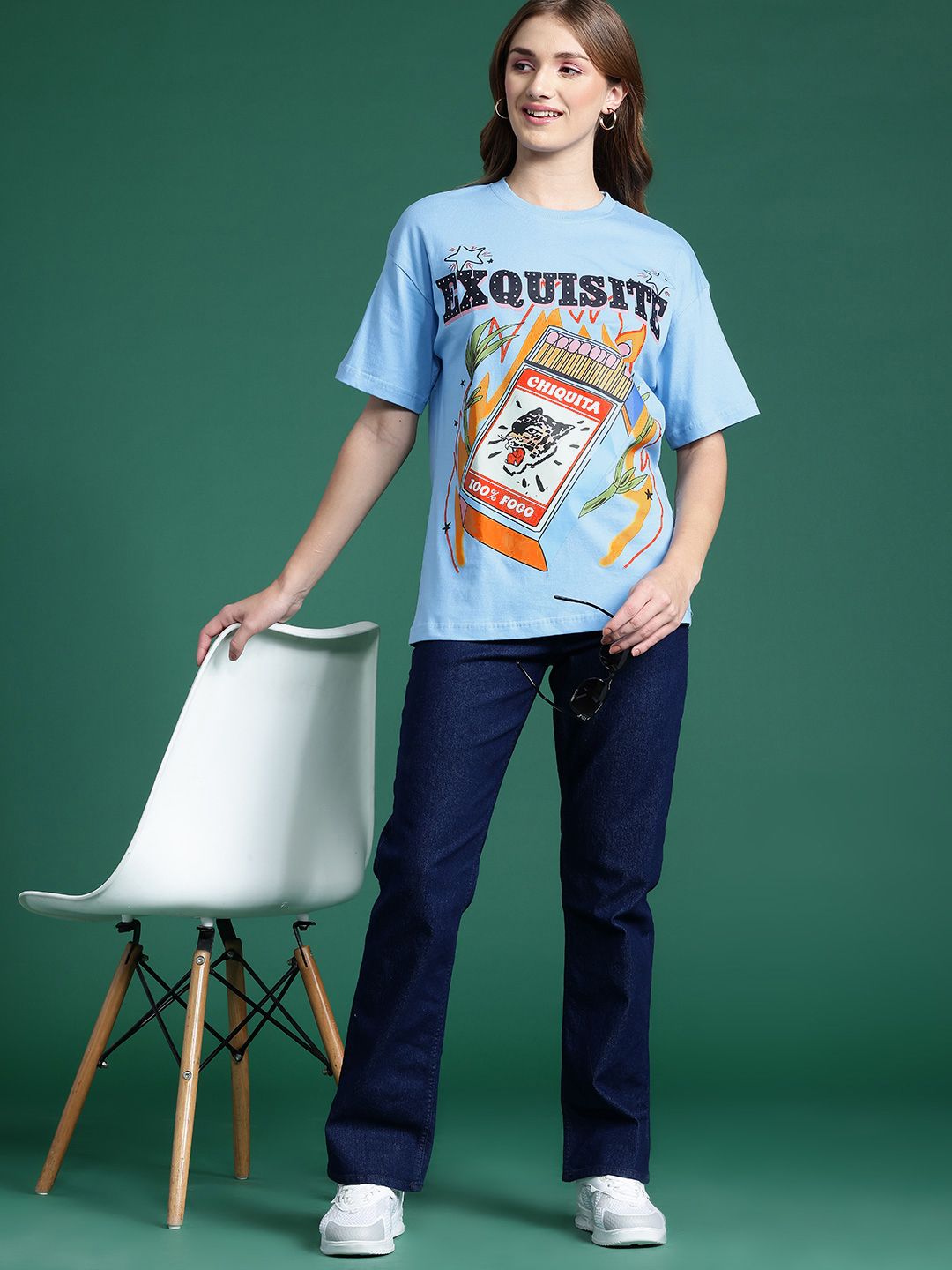 DressBerry Graphic Printed Drop-Shoulder Sleeves T-shirt