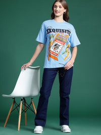 DressBerry Graphic Printed Drop-Shoulder Sleeves T-shirt